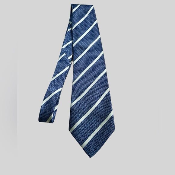 Tommy Bahama Blue and White Striped Silk Tie - Picture 1 of 5